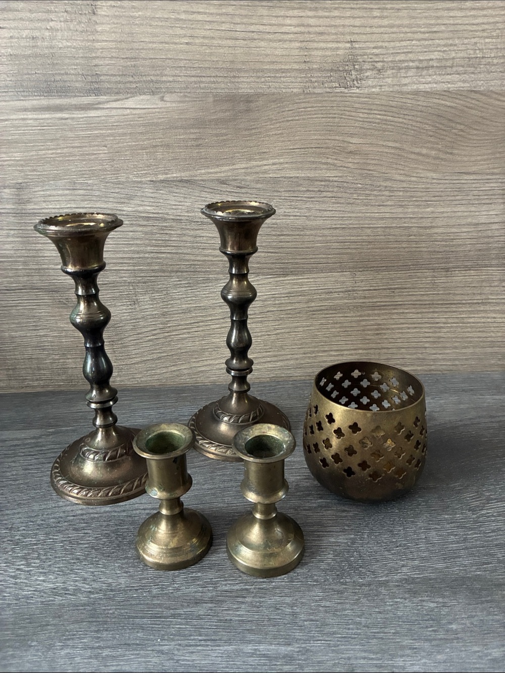 Vintage Brass Candleholders set of 5